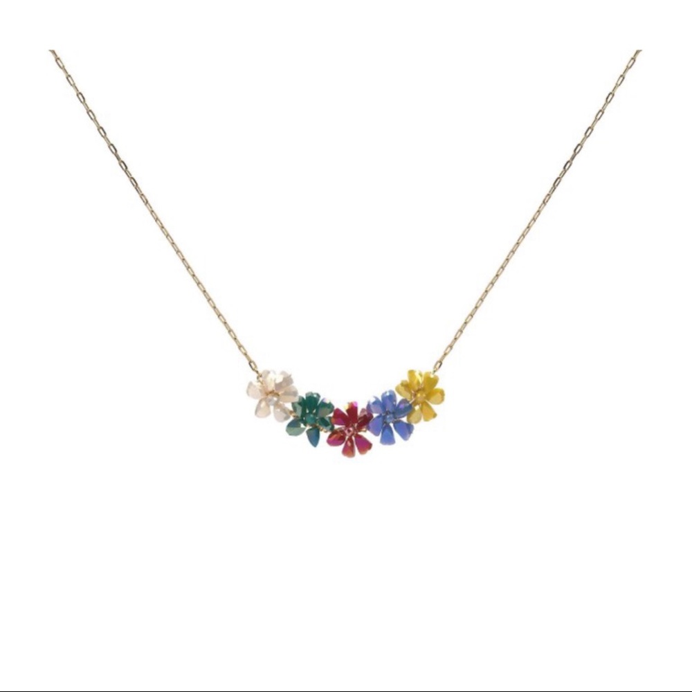 Multi Color Flower Beaded Bar Necklace